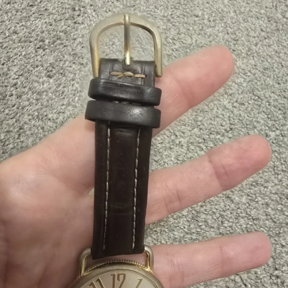 Wrangler Leather Band Ladies Watch Brown Gold Tone Large Face Cowgirl Western